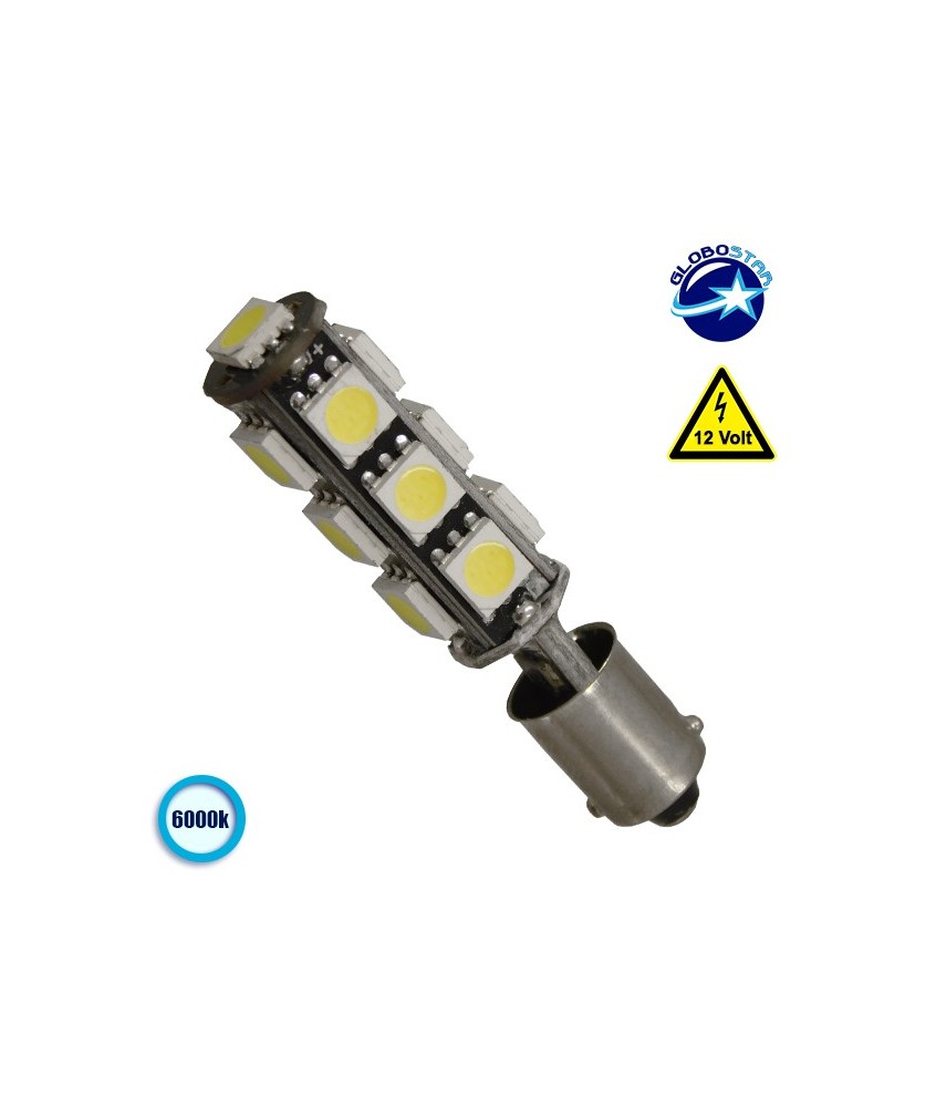 GloboStar® BA9S - T4W 72000  Λάμπα Αυτοκινήτου Can LED Can Bus με 13 SMD 5050 12 Volt 3.84W 312 lm 360° Ψυχρό Λευκό 6000K